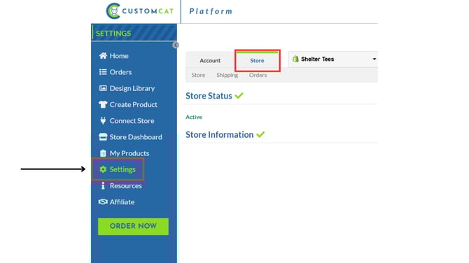 Settings  Store Tab